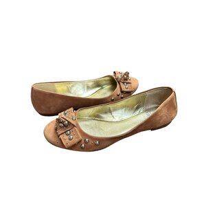 Isolá Leather Studded Bow Ballet Flats Silver Studs Beige Neutral Capsule Size 6